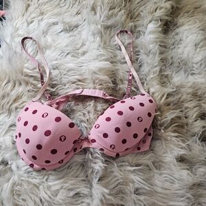Victoria's Secret Pink Perfect Tshirt Bra In Burgundy Polka Dot